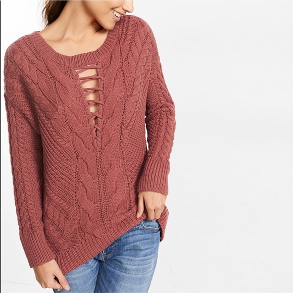Express Lace Up Cable Knit Sweater 
